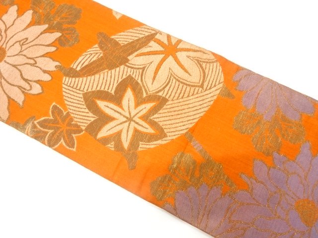 JAPANESE KIMONO / ANTIQUE OBI FOR KIDS / WOVEN SPOOL & KIKU